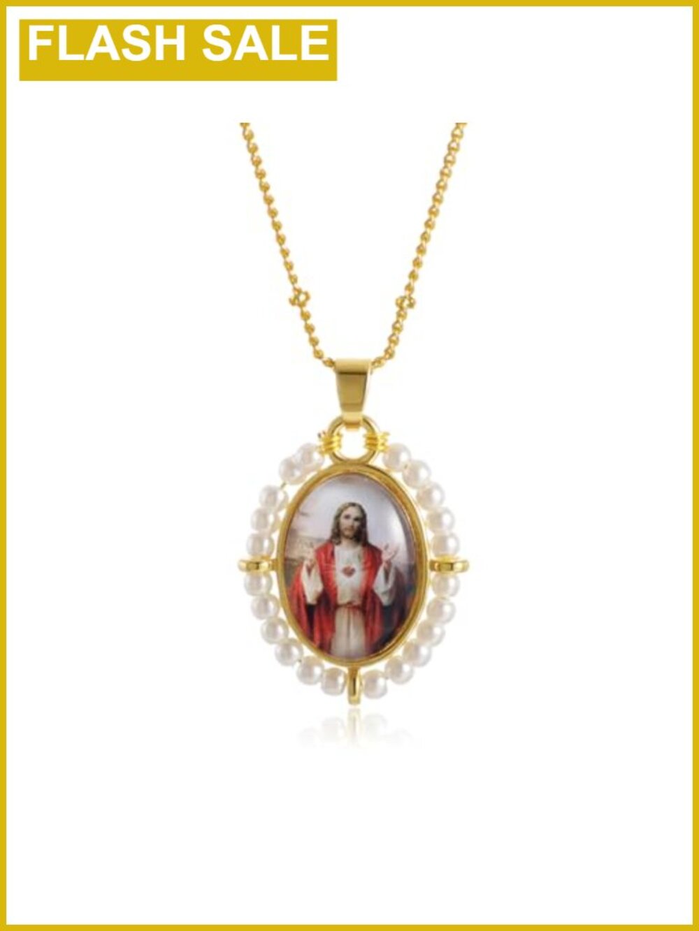 18K Gold Plated Virgin Mary Jesus St Michael Pendant Necklace 18in Catholic